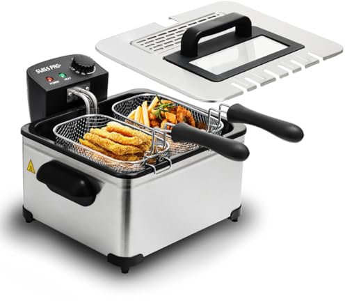 Swiss Pro+ Friteuse mit Fett gross - XXL - Kaltzonen Fritteuse - Frietoese mit Öl - 2000W - Edelstahl - Silber - 5L