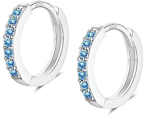 EPIRORA Silver Hoop Earrings for Women, Sterling Silver Small Huggie Hoop Earrings | Hypoallergenic Blue Cubic Zirconia Hoops Earrings Jewellery Gifts for Girls Birthday Wedding