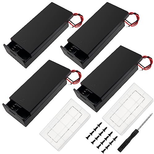 4 PCS 18650 Battery Holder, KUOQIY 2 x 3.7V Battery Holder Case with ON/Off Switch & Wire Leads & Cover, with 2 PCS Plastic Battery Storage Box & Screwdrivers & Screws