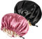 Ranphykx 2PCS Satin Sleep Cap,Adjustable Double-Sided Sleep Bonnet,Bonnet Cap for Sleep (1 Black+ 1 Hot Pink)