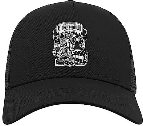 Astronaut Body Builder Ultimate Fitness Halbmaschige Trucker-Cap-Baseballmütze aus Baumwolle Schwarz