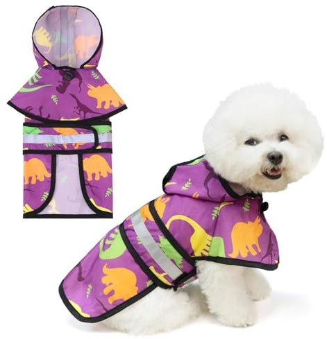 KOOLTAIL Hunde-Regenmantel, wasserdicht, verstellbar, atmungsaktiv, leicht, mit Loch für die Leine, niedlicher Hunde-Regenmantel mit Kapuze und reflektierendem Streifen für kleine, mittelgroße Hunde