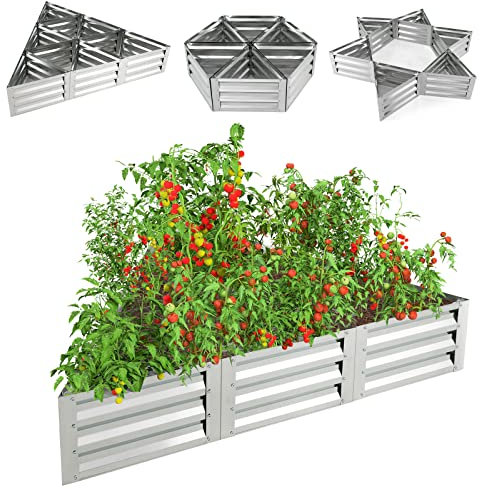RELAX4LIFE Hochbeet Metall, Blumenbeet ohne Bodenplatte, Pflanzkasten mit 9 Pflanzzonen & 1 Paar Handschuhe, Anzuchtbeet für Garten, Pflanzenbeet für Gemüse & Obst & Kräuter