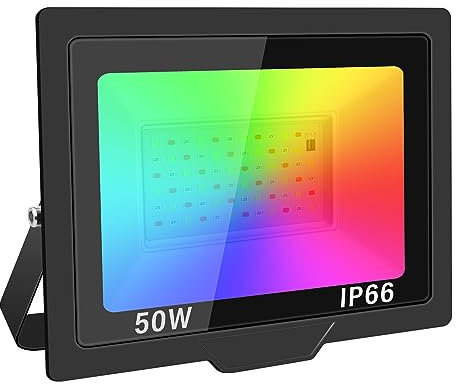 RIGIDON RGB Strahler 50W 5000LM RGB LED Strahler mit Fernbedienung 16 Farben 4 Modi IP66 Wasserdicht RGBW Farbwechsel Flutlicht Outdoor Für Party Garten Baum Landschaft Disco Feiern
