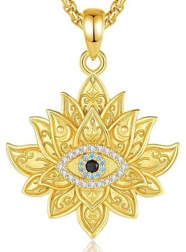 INFUSEU Mandala Teufelsauge 925 Sterling Silber Goldener Anhänger Bösem Blick Griechischer Schmuck Blauem Nazar Hamsa Talisman Schutzamulett Abwehr Des Bösen Geschenk für Frauen