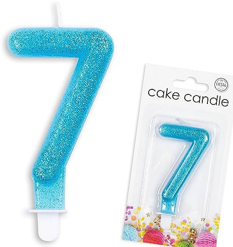 Zahlenkerze von 0-9 in Blau mit Steckfuß | Zahlenkerze, ca. 9cm x 4,5cm groß | Babyblau Deko Geburtstag Geburtstagskerze Zahlen Kerze, Farbe: Blau, Größe: Zahl 7