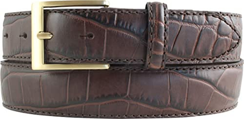 BELTINGER Gürtel mit Krokoprägung 3,5 cm | Leder-Gürtel für Herren 35mm Kroko-Optik | Kroko-Muster Schnalle Gold | Braun 85cm