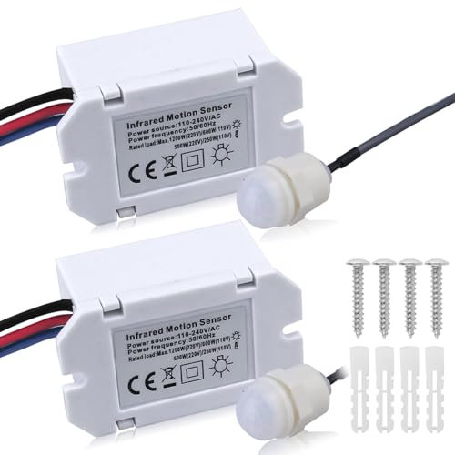 Vegena 2 Stück Mini Infrarot Bewegungsmelder, Mini Bewegungsmelder, Einbau-Bewegungsmelder, Reichweite 8m Bei 360° Infrarot-Sensor Klein Aussen Ip42 360° Unterputz Infrarot-Sensorschalter