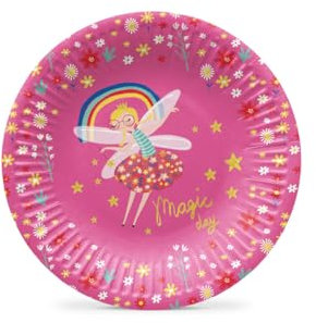 PAW - Platos Desechable para Fiestas (18 cm) I 8 Piezas I Platos de Papel Ideal para Bodas, Comuniones, Fiestas, Cumpleaños I Impresión de Vasos de Papel al Agua I Hada Unicornio