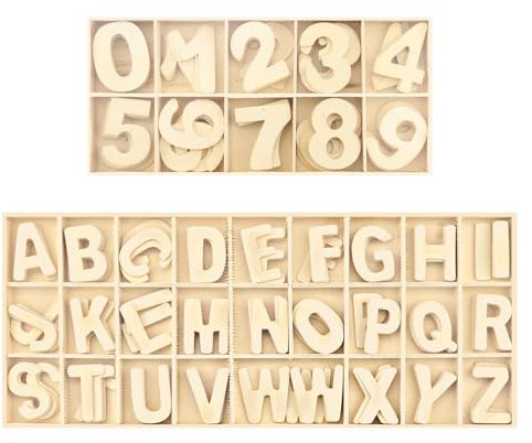 Holzbuchstaben Set,190 Stück Holzbuchstaben und Nummern,Holz Großbuchstaben Kinder Holz Zahlen Alphabet Nummer,Großbuchstaben A-Z,Zahlen0-9 fur DIY Party Heim Dekoration Displays und Kinderlernen