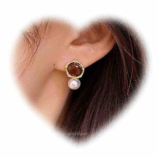 Crymystal Vintage Perle Ohrringe Bernstein Ohrringe Gold Bernstein Ohrstecker Perle Ohrringe Perle Bernstein Ohrringe Schmuck für Frauen und Mädchen
