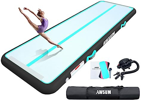 AWSUM 300x100x20cm Air Tracking Matte Tumbling Matten, Aufblasbar Gymnastikmatte Turnmatte mit Luftpumpe Air Matte Track mit Tragetasche für Zuhause, Yoga Outdoor Übungsgymnastik usw