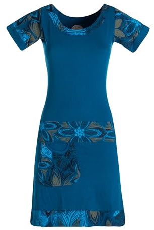 Vishes Damen Kurzarm Kleid in Türkis I Größe M (34) I Handgefertigt aus 100% Baumwolle I Stylisches Sommerkleid für Freizeit & Alltag I Nachhaltige Alternative Bekleidung