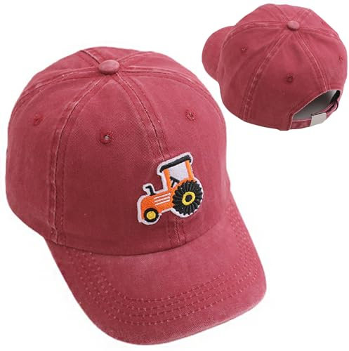 YGCHEN Traktor Baseball Cap Kinder Baseballkappe Auto Basecap Hut Sommerhut Einstellbar Baseball Mütze Schirmmütze Sport Sonnenschutz Cap für Jungen Mädchen (Weinrot)