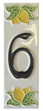 Italienische handbemalte Keramik-Zahlenfliesen, 10 x 3,3 cm, mit Rahmen (Nummer 6)