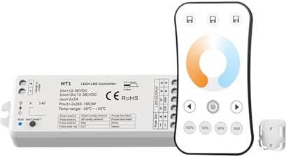 1 Stück LED-Dimmer-Fernbedienung, DC 12 V, 24 V, 36 V, LED-Dimmer, einfarbig, doppelt weiß, CCT-Lichtleisten-Controller(WT1 And R7-1 Set)