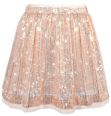 SPFASZEIV Jupe Paillettes Filles Enfants Sequin Scintillante Jupe avec Taille élastique Jupes Patineuse Tenue de Fête Carnaval Or Rose 7-8 Ans