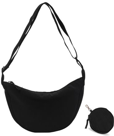 Konxi Damen Halbmond Tasche Umhängetasche Cord Crossbody Moon Bag Cord Crossbody Bag Damen Hobo Halfmoon Bag Kord Schultertsche für Arbeit Einkaufen Schule Arbeit Shopping (Schwarz-nylon)