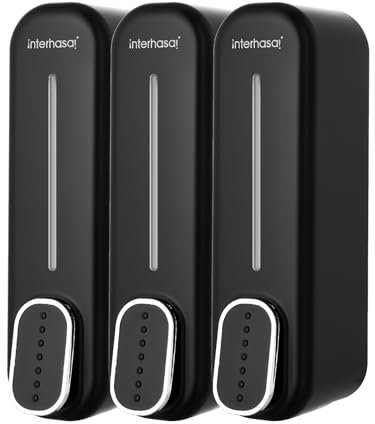 interhasa! Soap Dispenser Bathroom Wall Mounted Body Wash Shower Gel Shampoo and Conditioner Soap Dispenser 3 Chamber 3 in 1 Shower Dispenser for Commercial Home Black 350ML×3