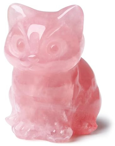 BelleVive Katzendekor Rosenquarz Katzenkristallfiguren, süße Glückskatzenstatue als Zimmer-/Schreibtischdekoration, Geschnitzte polierte Edelsteindekore, Kristalle für Katzenliebhaber