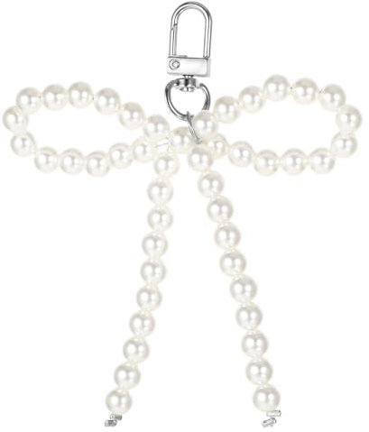 Mabor Porte-clés Y2k en forme de cœur argenté avec nœud et perles - Accessoires pour clés de voiture - Accessoires pour femmes, blanc, Medium