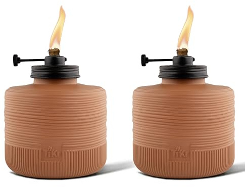 TIKI Amber Horizon Glass Table Torches 2-Pack, 6.5 – Orange Outdoor Tiki Tabletop Torches for Patio & Backyard | Adjustable Flame Height | Weather-Resistant | Includes Long-Lasting Wick & Snuffer