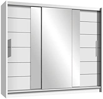 AGMAT-FURNITURE Schwebetürenschrank Tirana II 250, 3 Türen Kleiderschrank mit 3 Spiegel, Moderne Garderobe, Schrank in Größe: 250 x 215 x 61 cm
