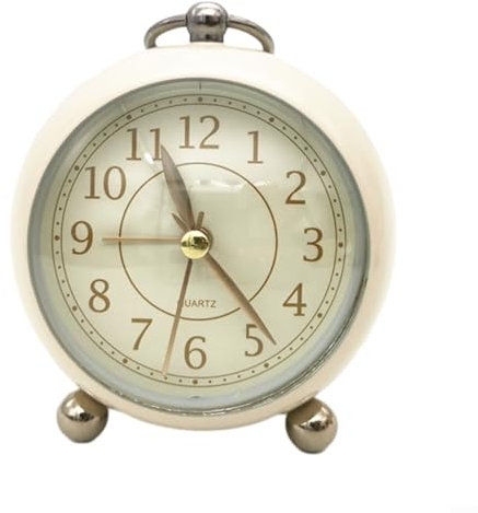 zeroupshop Petite horloge de bureau, réveil analogique rétro vintage, horloge dorée silencieuse sans tic-tac, réveil à piles, horloge de chevet (blanc)
