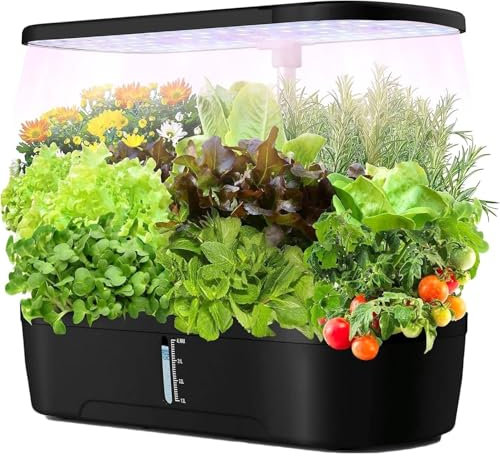 QYOEGSQ Hydroponics Growing System,12 Pods Indoor Herb Garden Kit with LED Grow Light, Smart Microgreens Growing Kit with Auto Timer,Hydroponic Plants Kits,for Home Kitchen(Black)