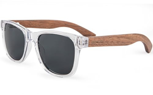 Sonnenbrille Damen & Herren Holz | Premium polarisiert Walnussholzbügel mit Acetatrahmen | geschwärzte Holzbrille UV400 Gläser | Damen & Herren Sonnenbrille UV Schutz