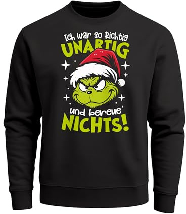 MoonWorks® Sweatshirt Herren Weihnachtspullover Grinch Spruch Unartig Weihnachtsoutfit Männer Schwarz XXL