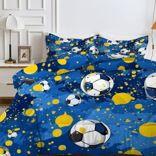 SYHIEGO Fußball Bettdecke 135x200 4 Jahreszeiten, Jungen Ganzjahresdecke 135 x 200, Weiche Bettdecke Ohne Bezug, Waschbare Bettdecken Fußball Muster Steppdecke Schlafdecke, G&8