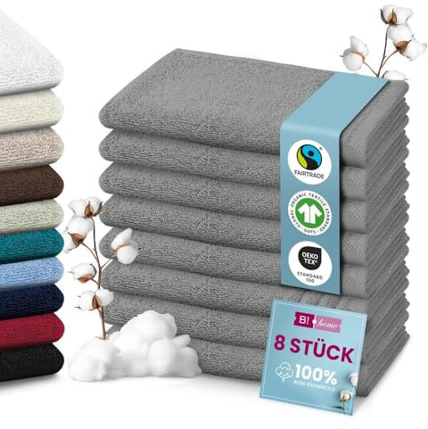 B!HOME 4er Set Premium Gästehandtücher [100% Baumwolle] 30x50 cm, grau/Handtücher Weich, Saugstark & Pflegeleicht/Waschlappen Perfekt für Bad, Gäste & Reisen