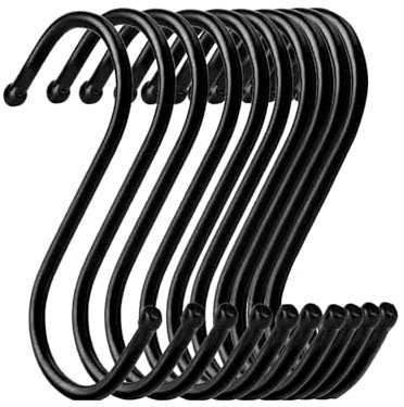 DOETYD 10pcs S Hooks, S Shaped Hanging Hooks，Stainless Steel Hooks for Kitchen Utensils, Pans, Office Supplies, Hooks for Kitchen, Bathroom, Bedroom, Living Room and Office(2.75 inches,Black)