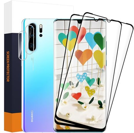Carantee 2 pièces Verre Trempé pour Huawei P30 Pro, +2 Caméra Protecteur, Dureté 9H protection écran, bords incurvés en 3D, Haute Sensibilité, 0.33mm Grande clarté Huawei P30 Pro vitre protection