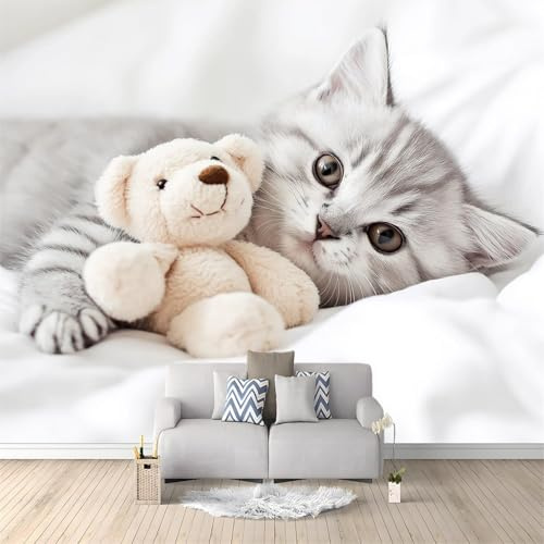 Fototapete Katze Tapete 200 x 140 cm (WxH) Fototapeten Schlafzimmer Wohnzimmer Moderne 3D Effekt Wandtapete Katze Vliestapete Wand Dekoration Poster Foto Tapeten q93