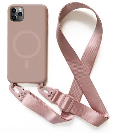 Leather Armor Coque avec Cordon pour iPhone 11 Pro(5.8).Compatibilité Chargeur sans Fil.Silicone avec Cordon Case,Couleur Solide-Rose