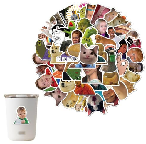 Pack of 50 Funny Meme Sticker Set, Meme Stickers for Car, Laptop, Skateboard, Bicycle, Moped, Motorcycle, Bicycle Computer, Suitable for Adults, Children (A)