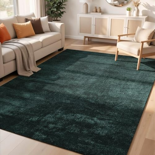 Comfy Washable Plain Non-Slip Living Room Area Rug, Emerald, 160x220cm