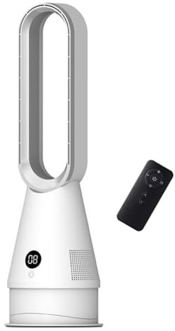 Cikda Bladeless Tower Fan with Air Purifier, Eemote Control Electric Fan with Eemote Control, 8 Gears, Speed 6300 rpm, Noise 32 Decibels, Brushless Motor,for Bedroom, Home, Office (Silver)
