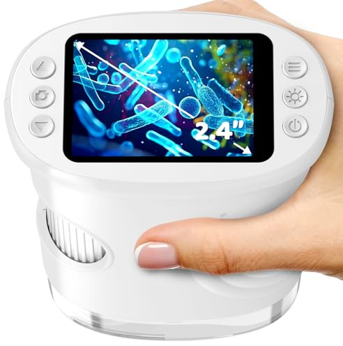 Microscope Numérique Portable pour Enfants avec Écran IPS 2.0 Pouces, Rechargeable, 8 Lumières LED Réglables, Stockage de Photos Intégré, 200X Mini Scope de Poche Cadeaux Éducatifs pour 4-12 Ans-Blanc