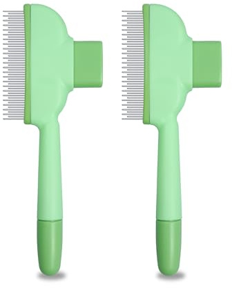 ETIALURE Pet Hair Comb for Cats and Dogs, Self Cleaning Fur Comb with Realease Button, Pet Hair Removal Brush for Grooming and Massaging (Green × 2)