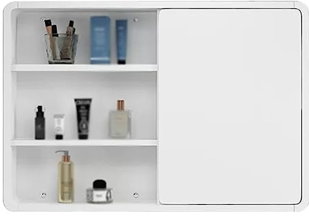 CVERTHAF Armario con Espejo Feng Shui con Puerta corredera y estantes para baño (Blanco, 70 cm)