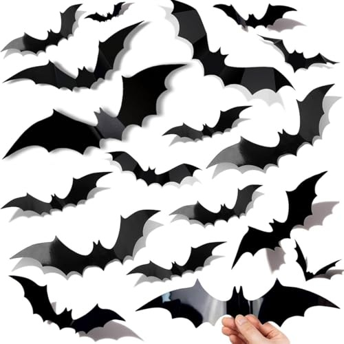 JEYORZY 60 Pezzi Decorazioni Halloween Pipistrelli Adesivi, Decorazione 3D di Pipistrelli di Halloween, Decorazioni Halloween Pipistrelli Adesivi 3D, per Parete Finestra Porta Forniture per Feste