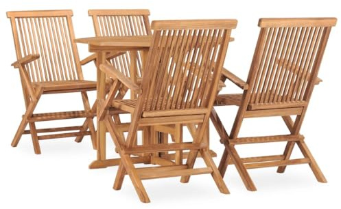 Qnhdfrt Klappbarer Esstisch und 4 Stühle Set aus Teakholz Massivholz 90 x 90 cm Gartenmöbel Bierzeltgarnitur mit Platzsparendem Design für Terrasse Balkon und Garten