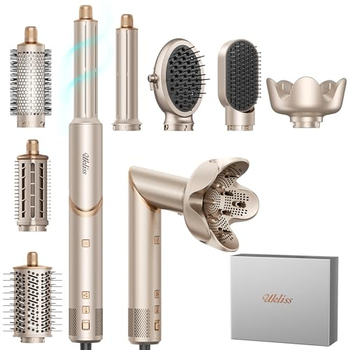 UKLISS Hair Dryer Brush 8 in 1 Set, Hair Styler Magic Airstyler with 1400W High Speed Auto-Airflow Curler, Ionic All in One Multi Air Brush for Voluming, Drying and Curling, for All Hair Types