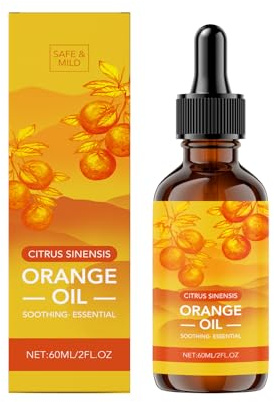 Huile essentielle d'orange 100% pure et naturelle (60 ml). Parfum d'orange douce pour diffuseurs, humidificateurs, relaxation, bougies, massages et bain.