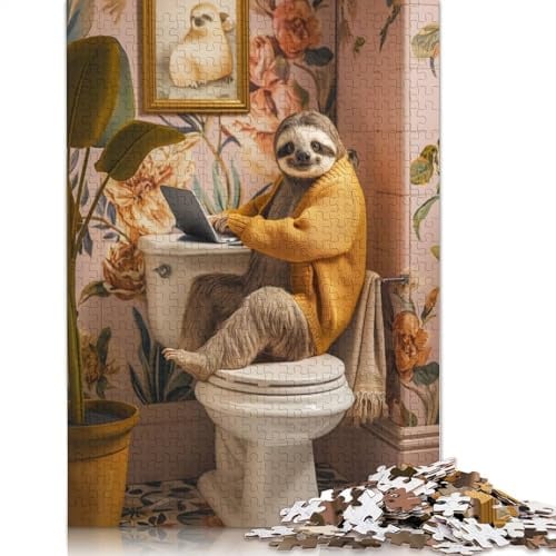 Puzzle für Erwachsene und Jugendliche, Faultier, lustiges Toiletten-Laptop-Puzzle aus Holz für Erwachsene und Jugendliche ab 14 Jahren, 1000 Teile (75 x 50 cm)
