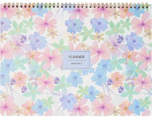 Takenote Planificador Mensual - Formato Perpetuo Sin Fecha, Mes Vista, Tamaño 31,5x23 cm, Tapa Rígida de Cartón, Cierre Anillas Dobles (Wire’o), Planner Bilingüe Español e Inglés - Violet