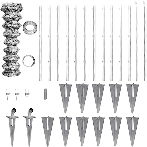 Maschendrahtzaun Pfosten Bodenhülsen Stahl Verzinkt 25x1,5m, Robustes Gartenzaun Set für Hof und Garten, Wetterfestes Outdoor Zaunsystem